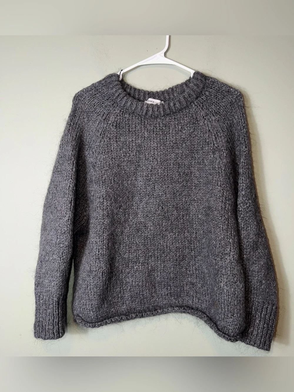 Zara Knit‎ Women’s Dark Gray Chunky Knit Crewneck Sweater Wool/Mohair NWOT Small